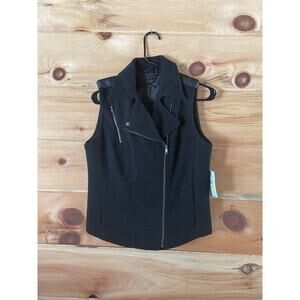 NWT! Jessica Simpson Black Jamie Tweed Moto Vest. Size M.